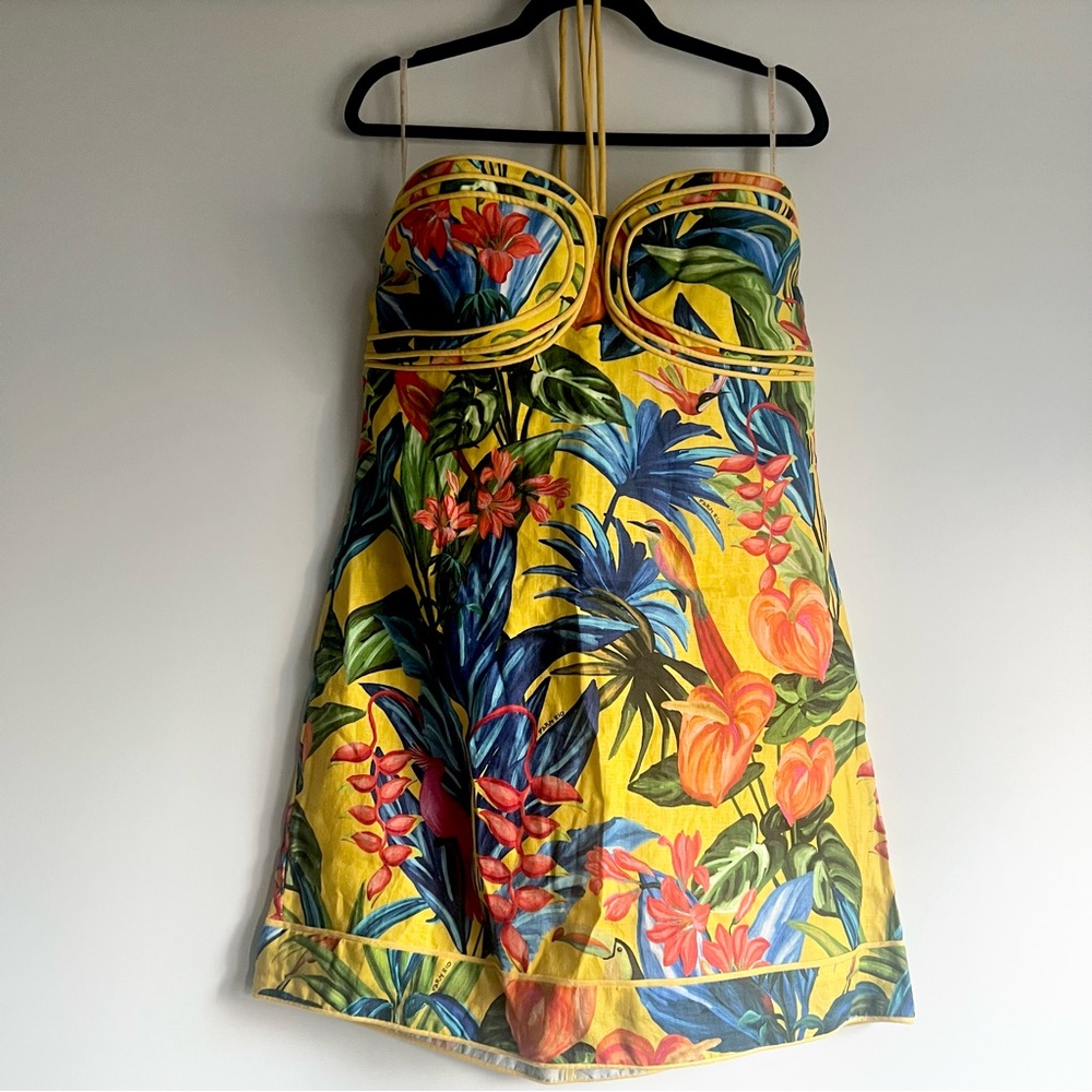 FARM Rio Bright Nature Linen Halter Mini Dress Size XL NWT - Picture 10 of 16